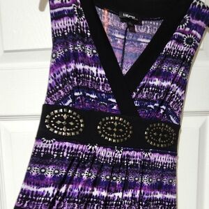 Womens iZ Byer Summer Dress Size L Purple Black and White with black tie in back
